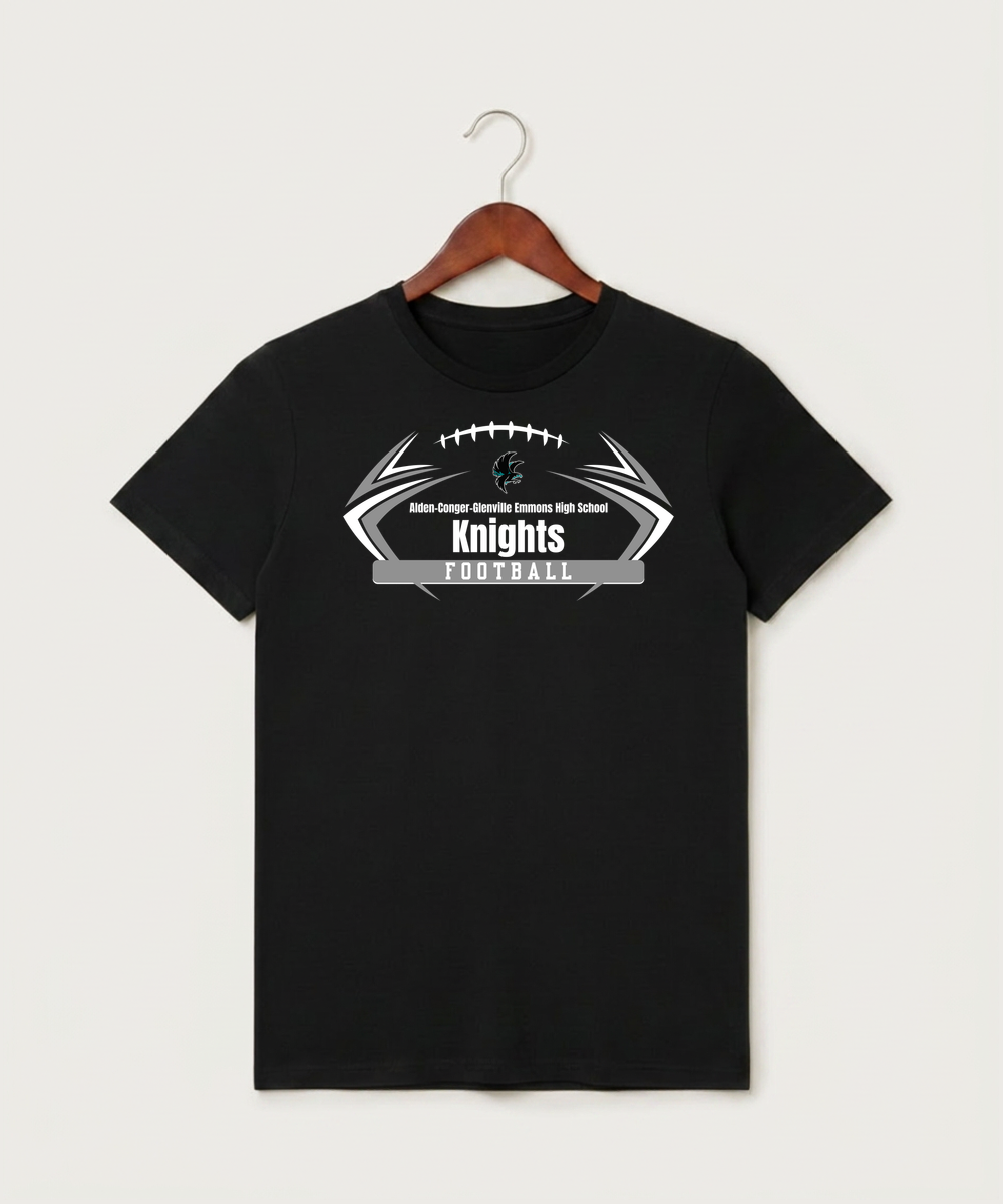 Alden-Conger-Glenville Emmons High School Football (Boys) - Black T-Shirt - Full Front