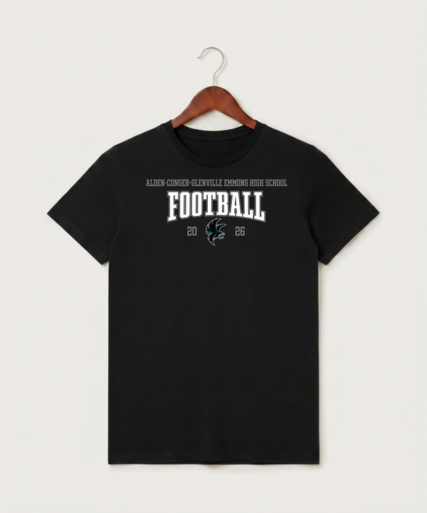 Alden-Conger-Glenville Emmons High School Football (Boys) - Black T-Shirt - Full Front