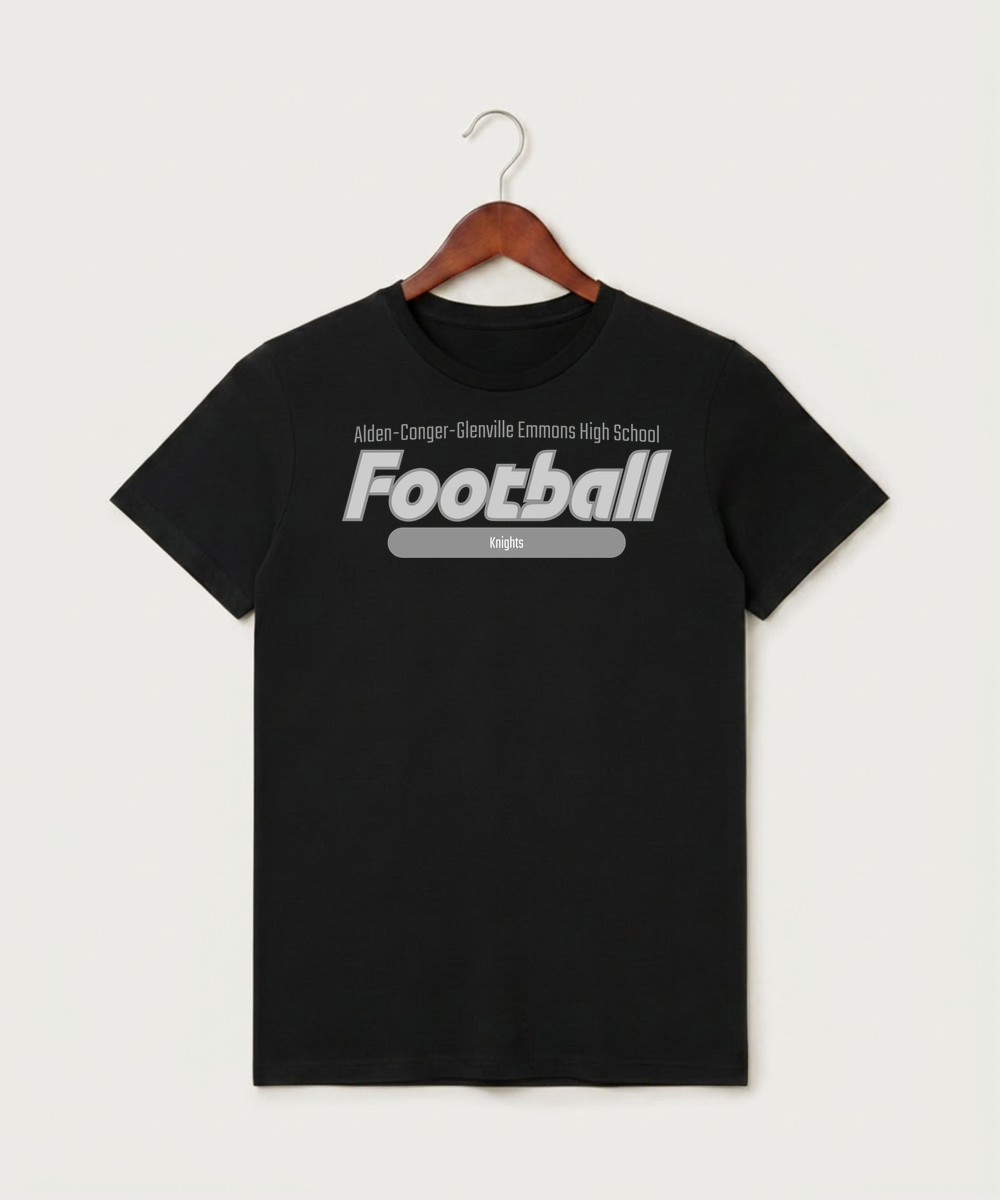 Alden-Conger-Glenville Emmons High School Football (Boys) - Black T-Shirt - Full Front