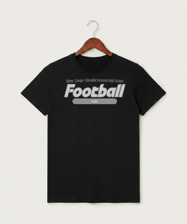 Alden-Conger-Glenville Emmons High School Football (Boys) - Black T-Shirt - Full Front