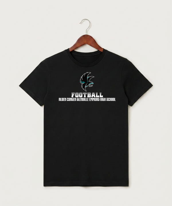 Alden-Conger-Glenville Emmons High School Football (Boys) - Black T-Shirt - Full Front