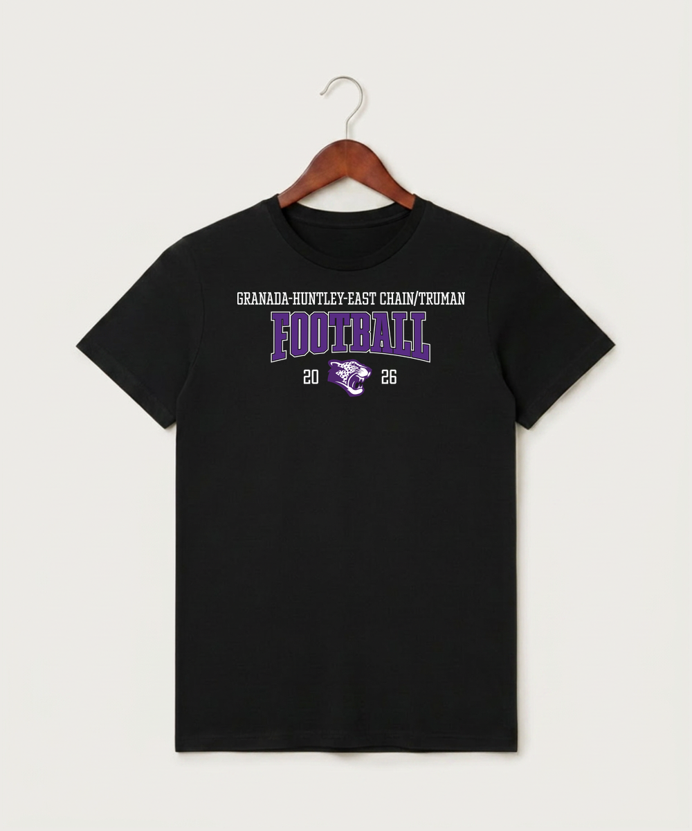 Granada-Huntley-East Chain/Truman Football (Boys) - Black T-Shirt - Full Front