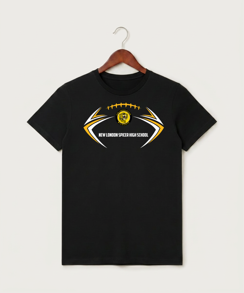 New London Spicer High School Football (Boys) - Black T-Shirt - Full Front
