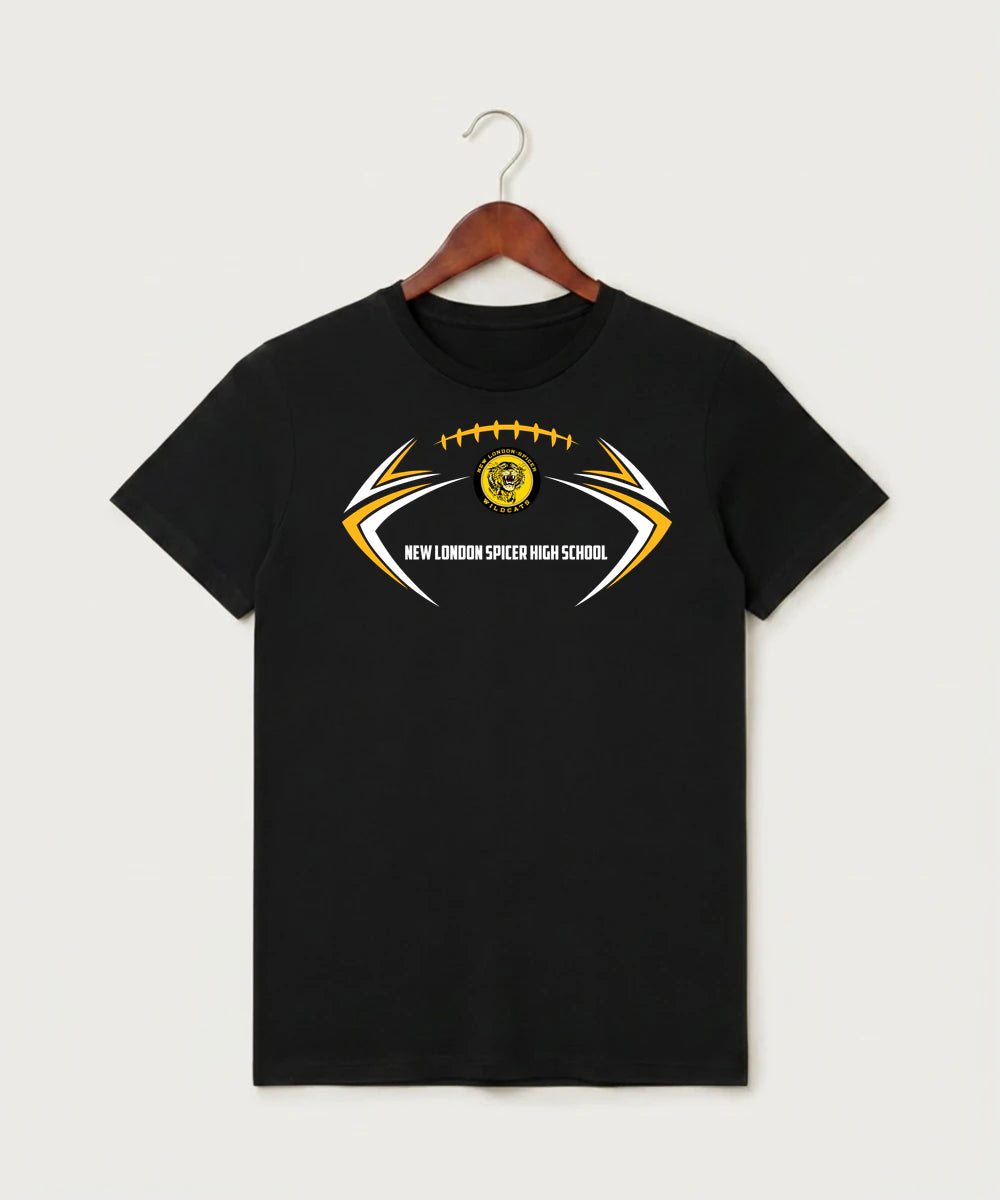 New London Spicer High School Football (Boys) - Black T-Shirt - Full Front