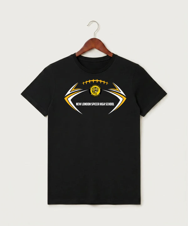 New London Spicer High School Football (Boys) - Black T-Shirt - Full Front