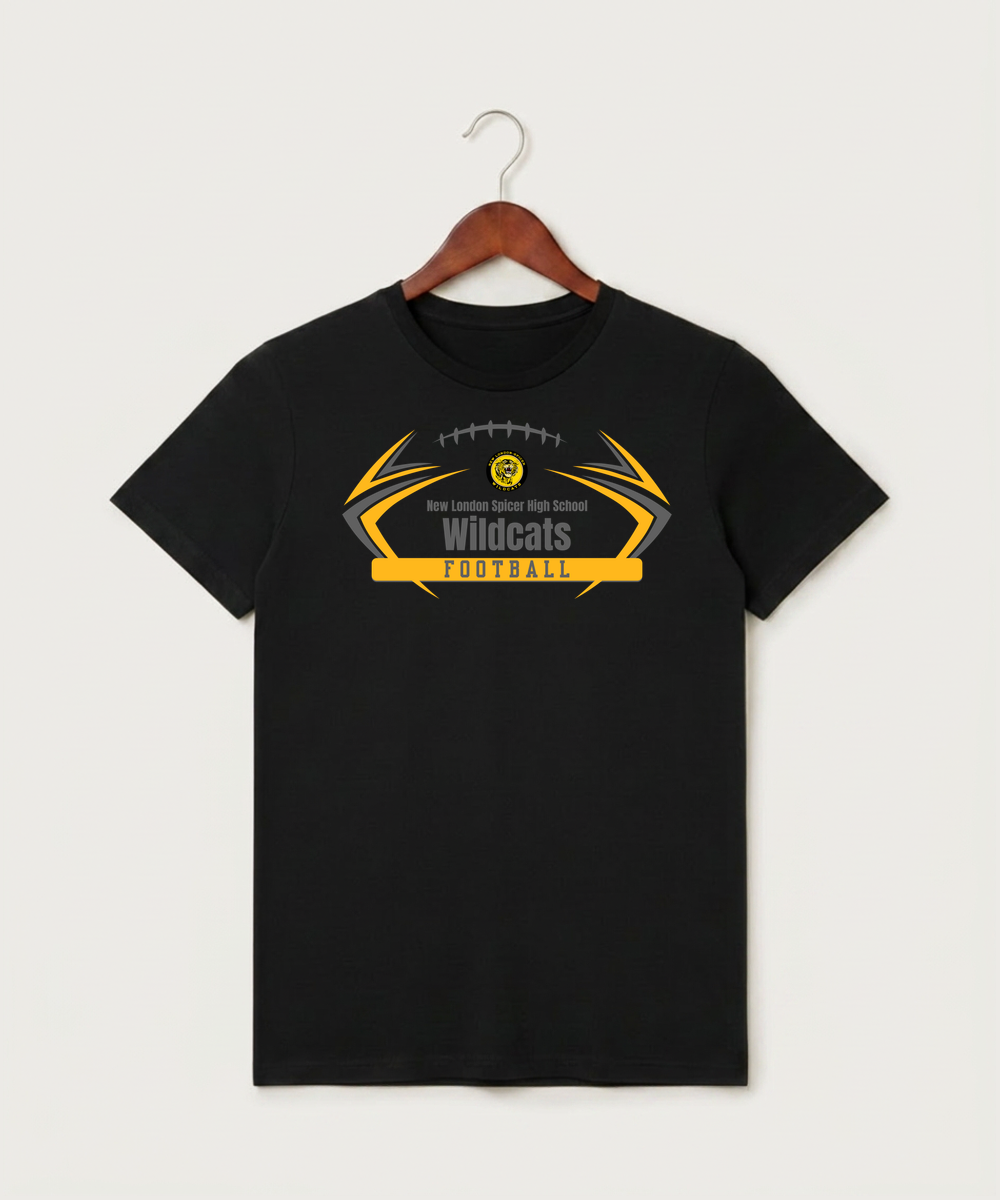 New London Spicer High School Football (Boys) - Black T-Shirt - Full Front