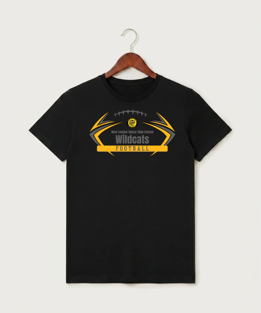 New London Spicer High School Football (Boys) - Black T-Shirt - Full Front