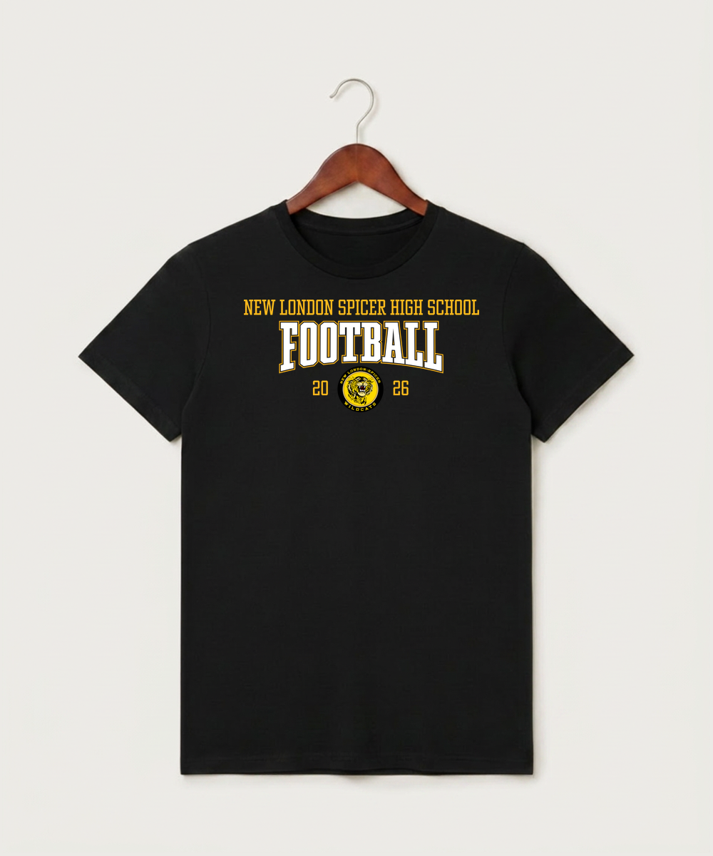 New London Spicer High School Football (Boys) - Black T-Shirt - Full Front