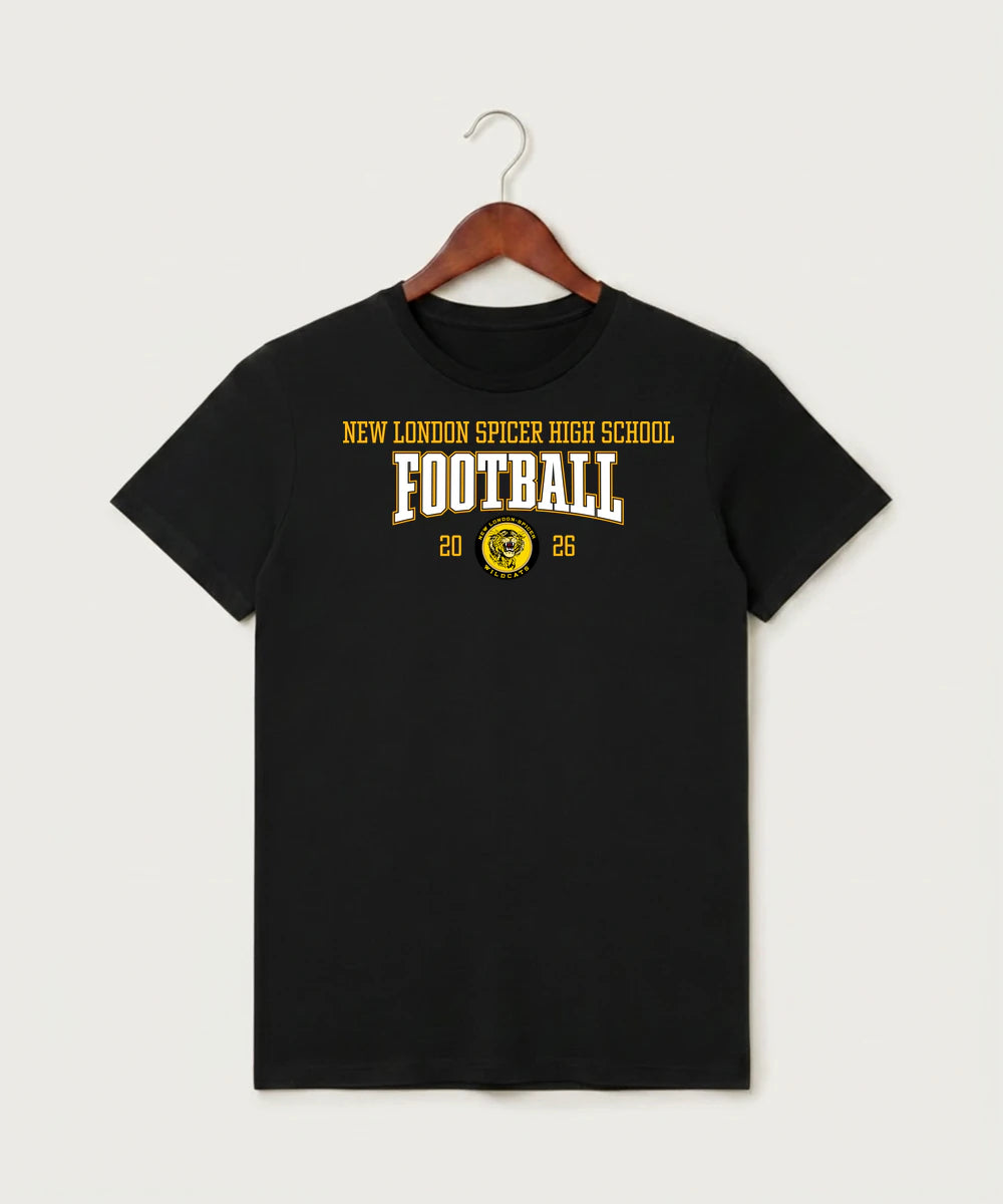 New London Spicer High School Football (Boys) - Black T-Shirt - Full Front