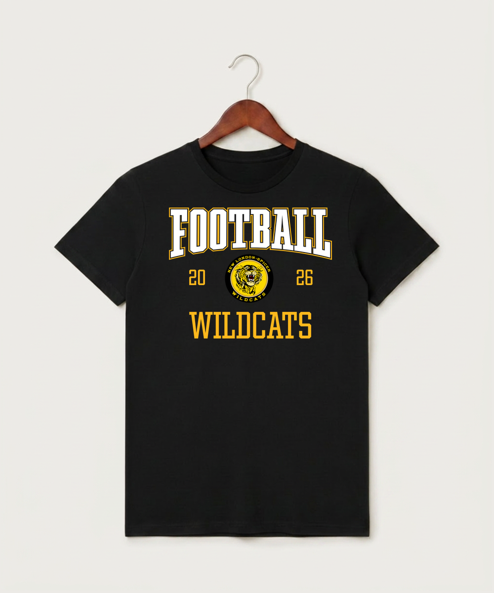 New London Spicer High School Football (Boys) - Black T-Shirt - Full Front