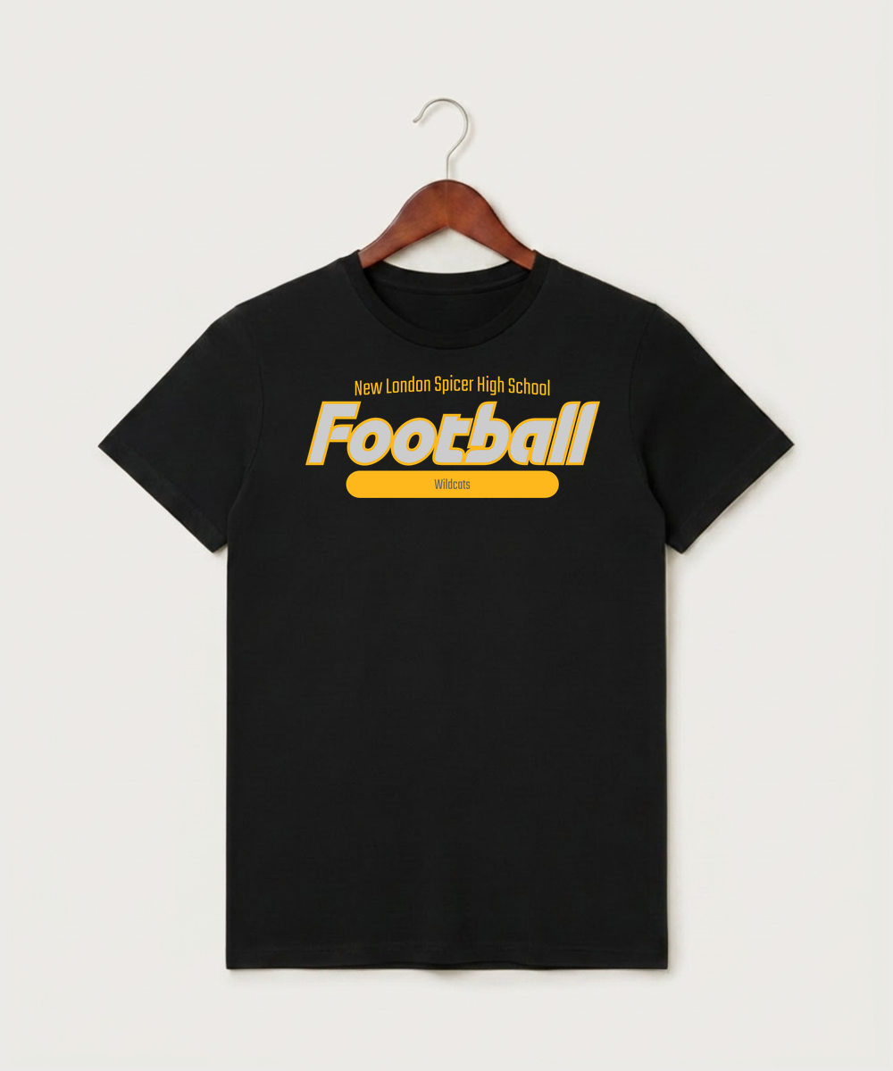 New London Spicer High School Football (Boys) - Black T-Shirt - Full Front