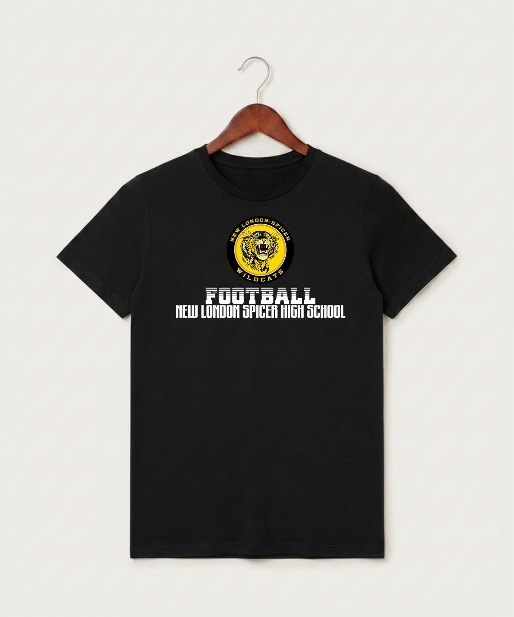 New London Spicer High School Football (Boys) - Black T-Shirt - Full Front