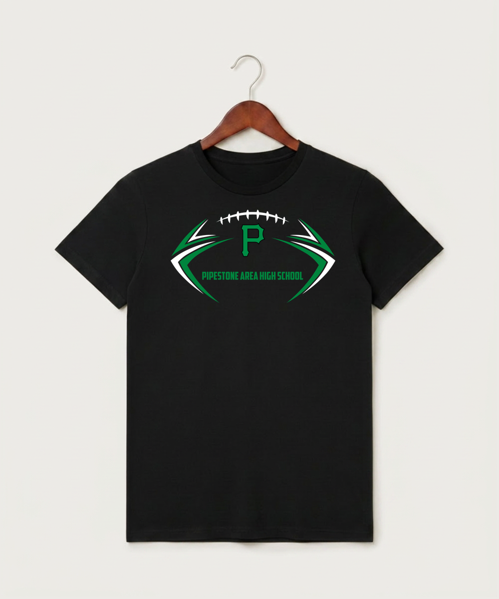 Pipestone Area High School Football (Boys) - Black T-Shirt - Full Front