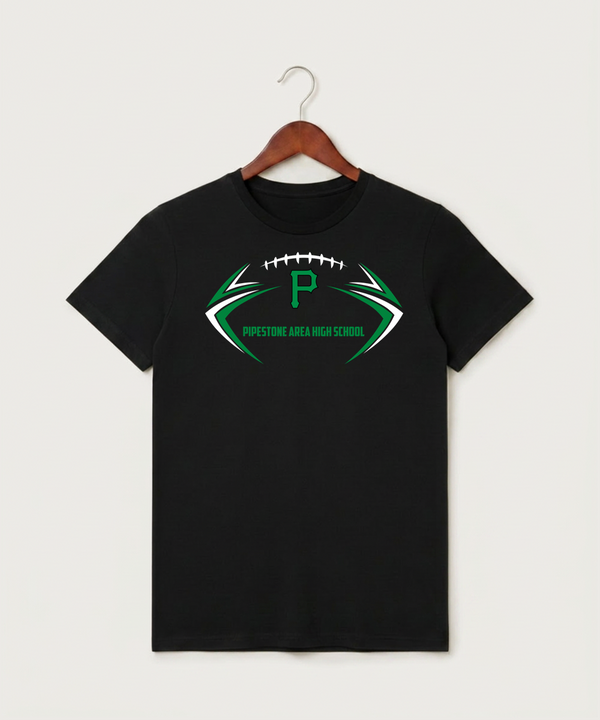 Pipestone Area High School Football (Boys) - Black T-Shirt - Full Front