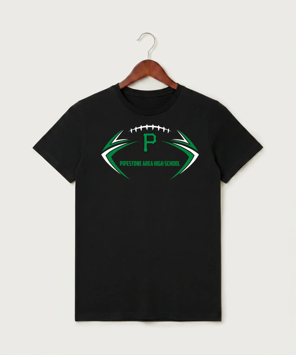 Pipestone Area High School Football (Boys) - Black T-Shirt - Full Front