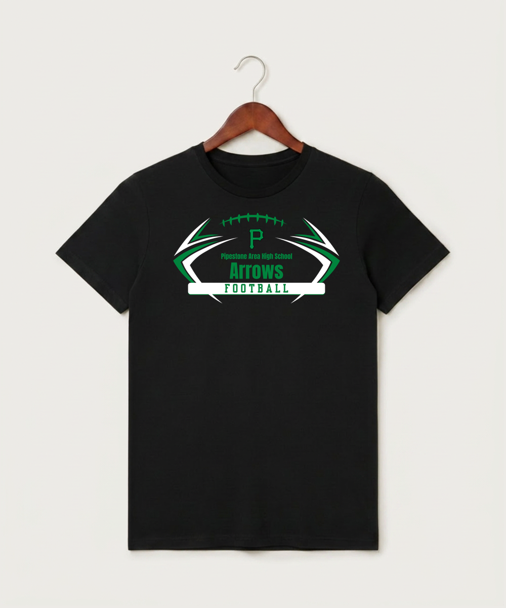 Pipestone Area High School Football (Boys) - Black T-Shirt - Full Front