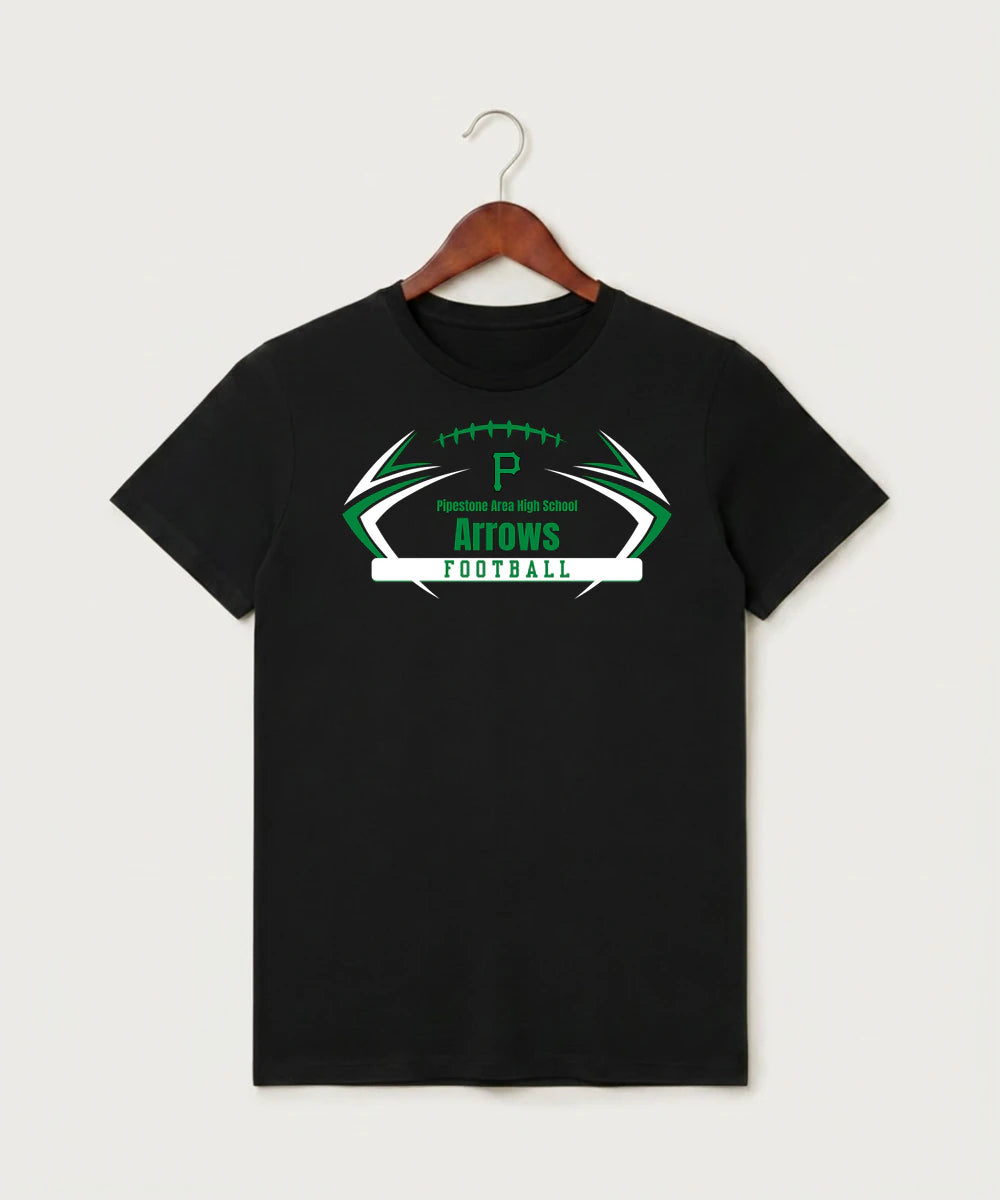 Pipestone Area High School Football (Boys) - Black T-Shirt - Full Front