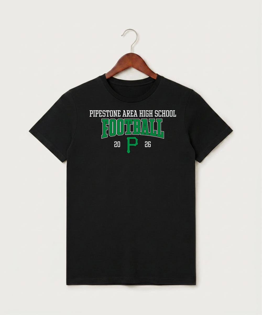 Pipestone Area High School Football (Boys) - Black T-Shirt - Full Front