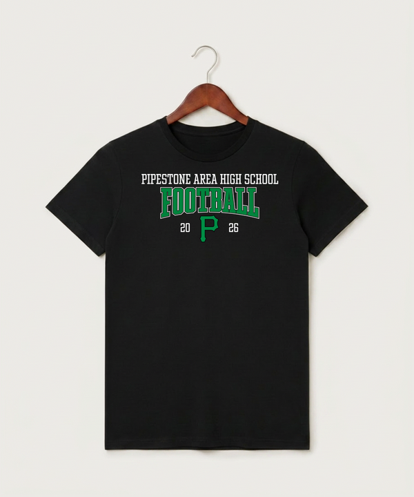 Pipestone Area High School Football (Boys) - Black T-Shirt - Full Front