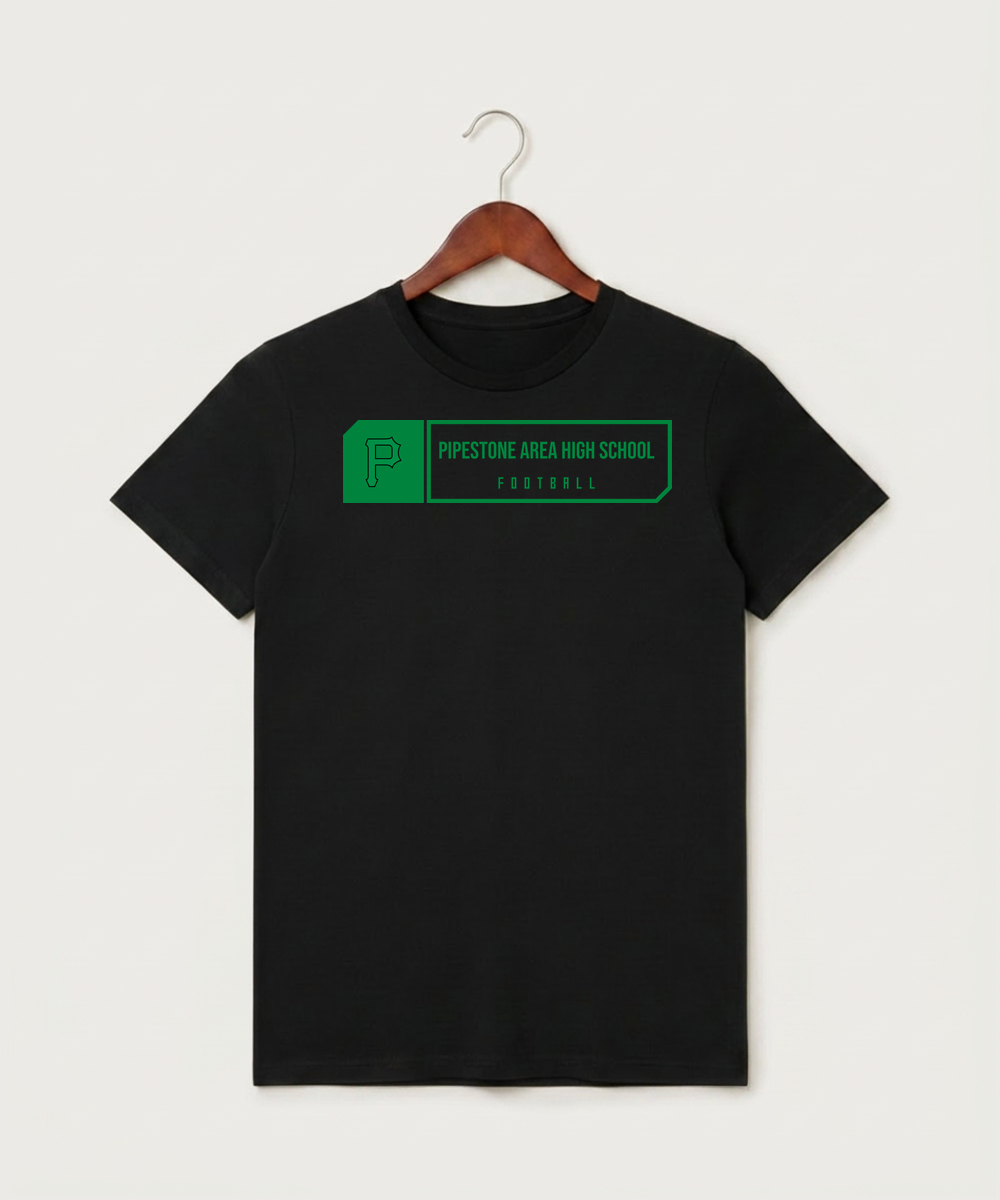 Pipestone Area High School Football (Boys) - Black T-Shirt - Full Front