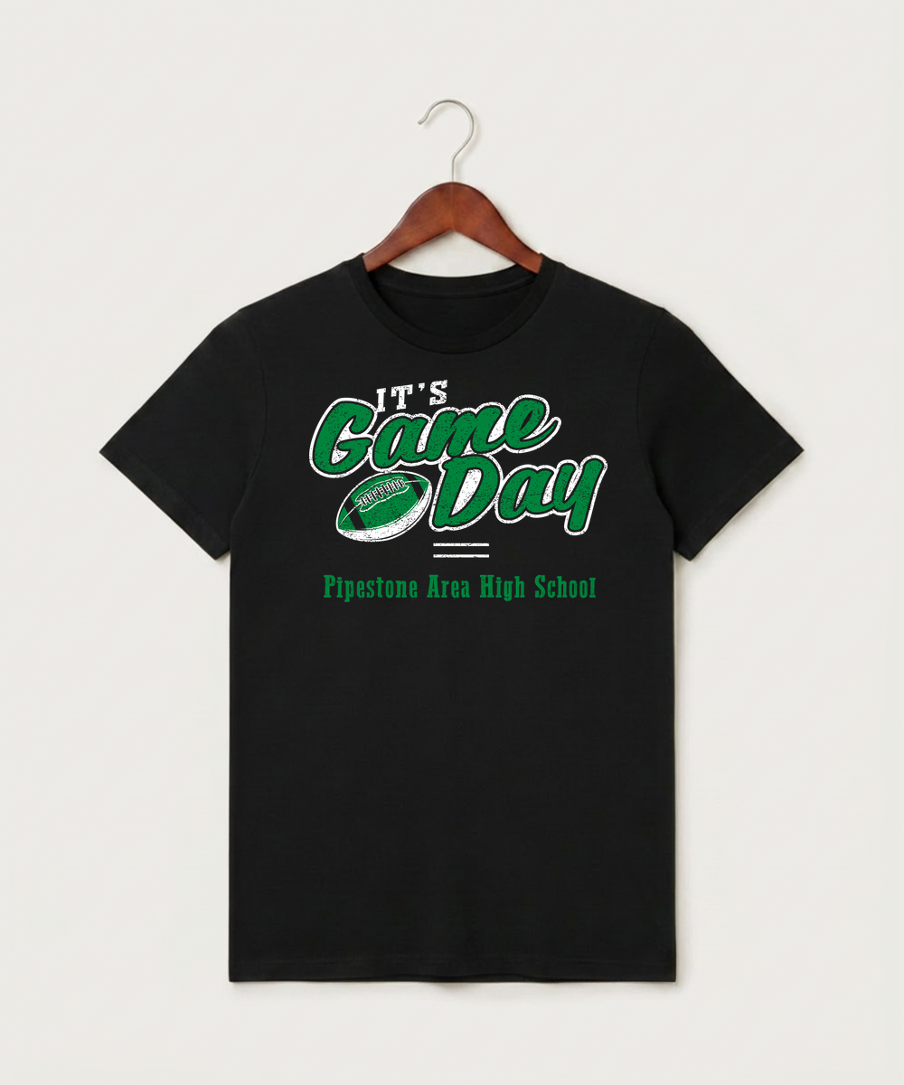 Pipestone Area High School Football (Boys) - Black T-Shirt - Full Front