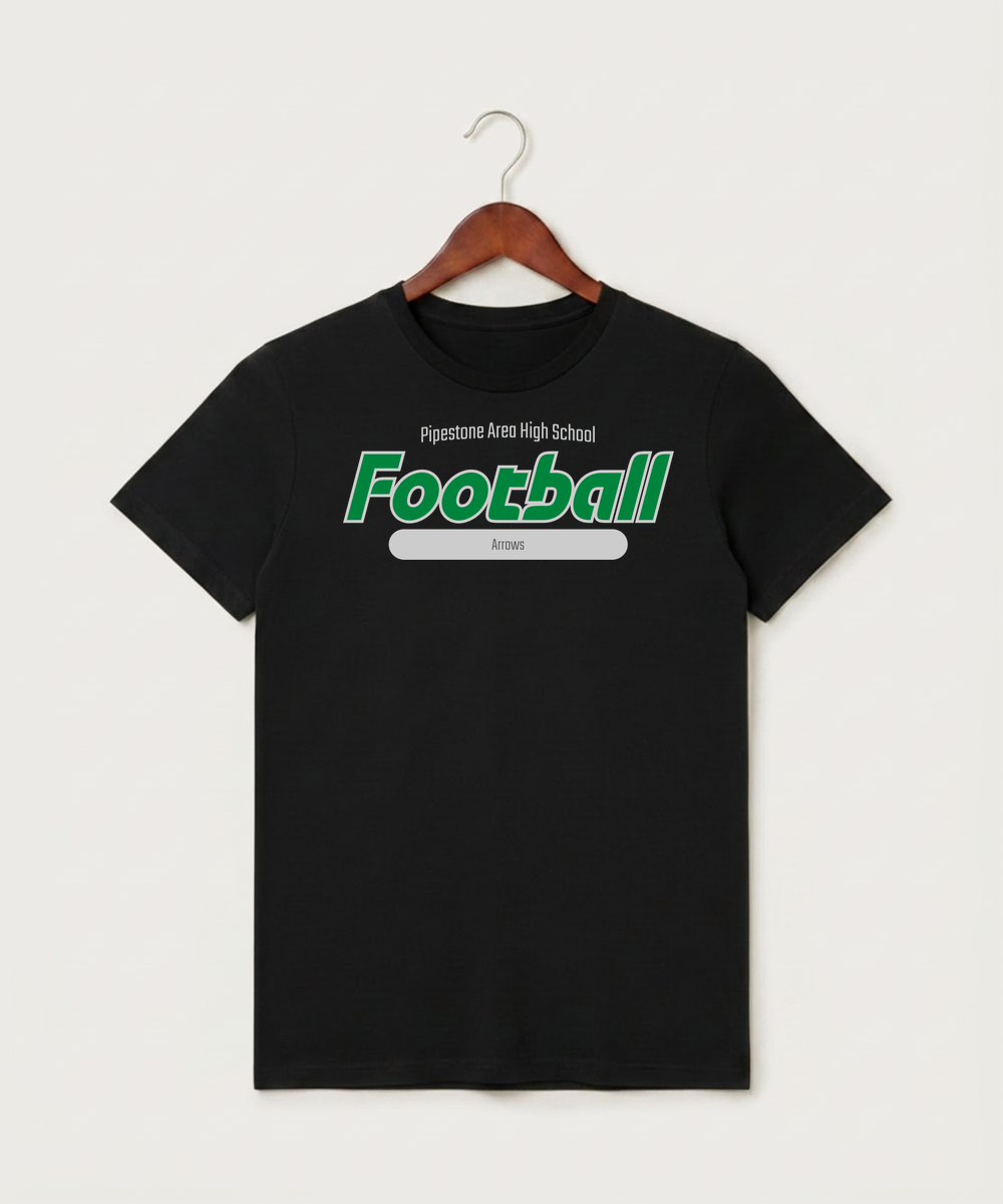 Pipestone Area High School Football (Boys) - Black T-Shirt - Full Front