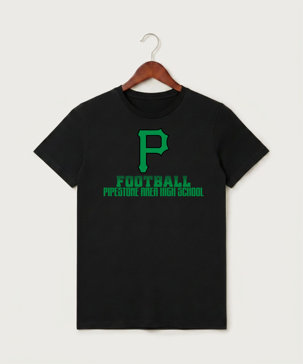 Pipestone Area High School Football (Boys) - Black T-Shirt - Full Front