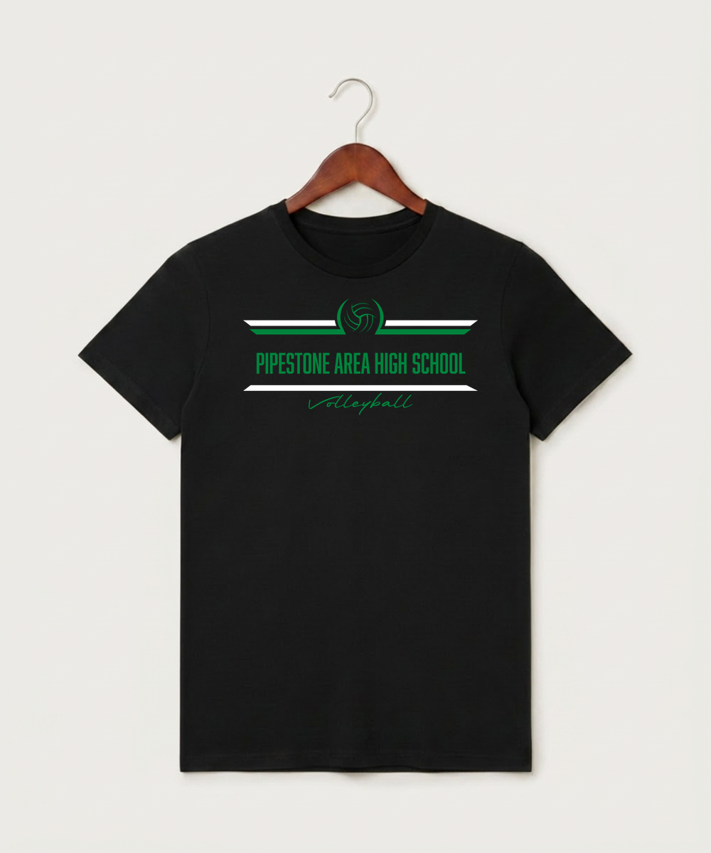 Pipestone Area High School Volleyball (Girls) - Black T-Shirt - Full Front