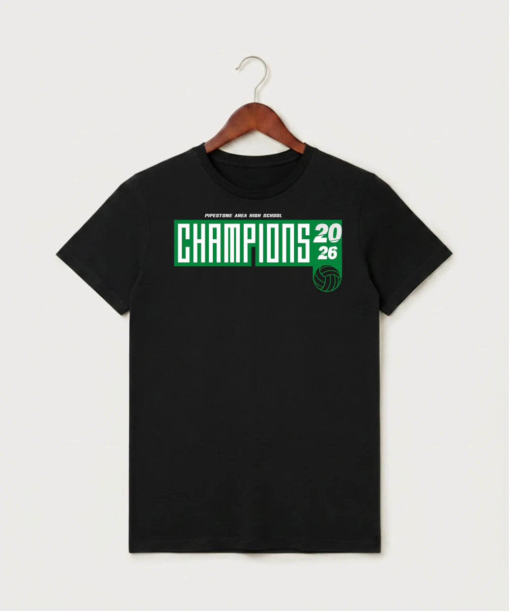 Pipestone Area High School Volleyball (Girls) - Black T-Shirt - Full Front