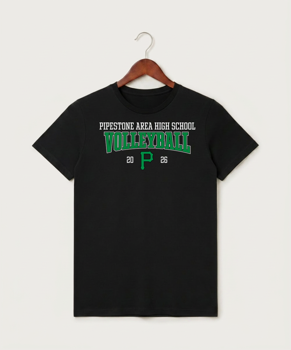 Pipestone Area High School Volleyball (Girls) - Black T-Shirt - Full Front