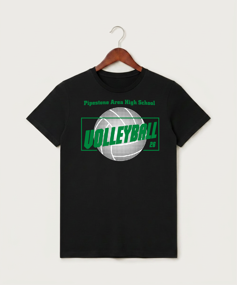 Pipestone Area High School Volleyball (Girls) - Black T-Shirt - Full Front