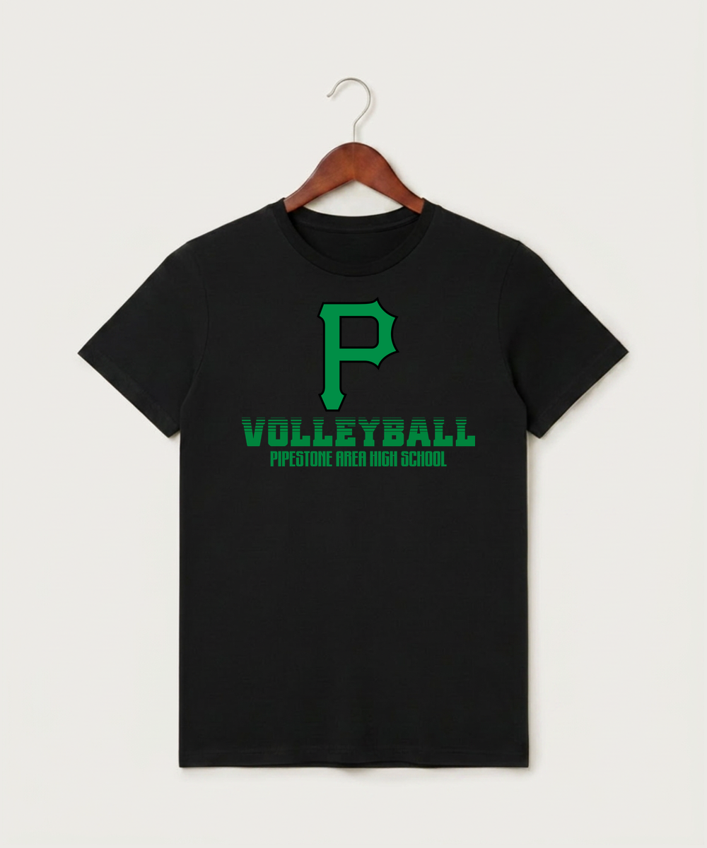 Pipestone Area High School Volleyball (Girls) - Black T-Shirt - Full Front