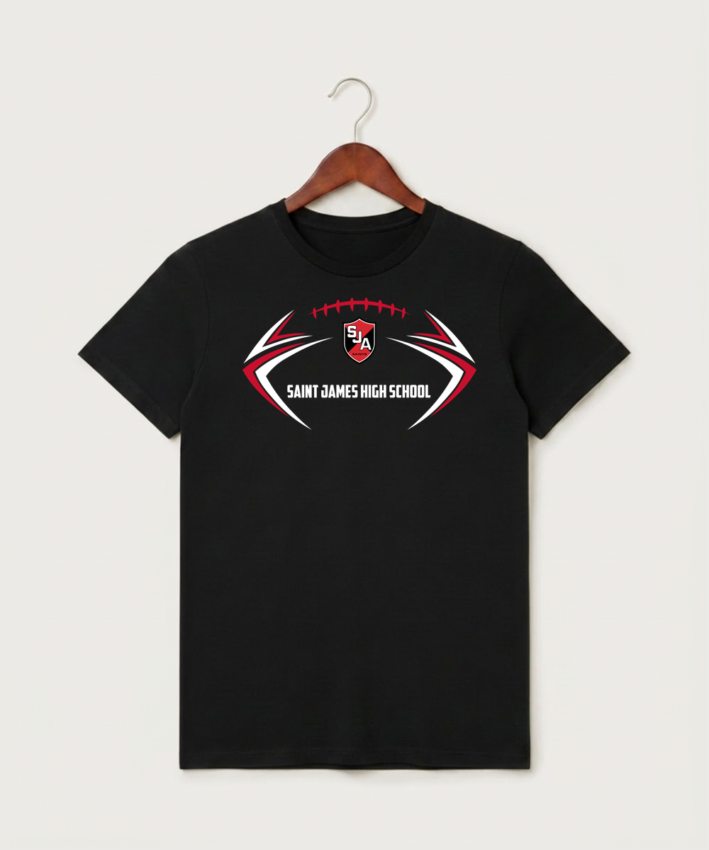 Saint James High School Football (Boys) - Black T-Shirt - Full Front