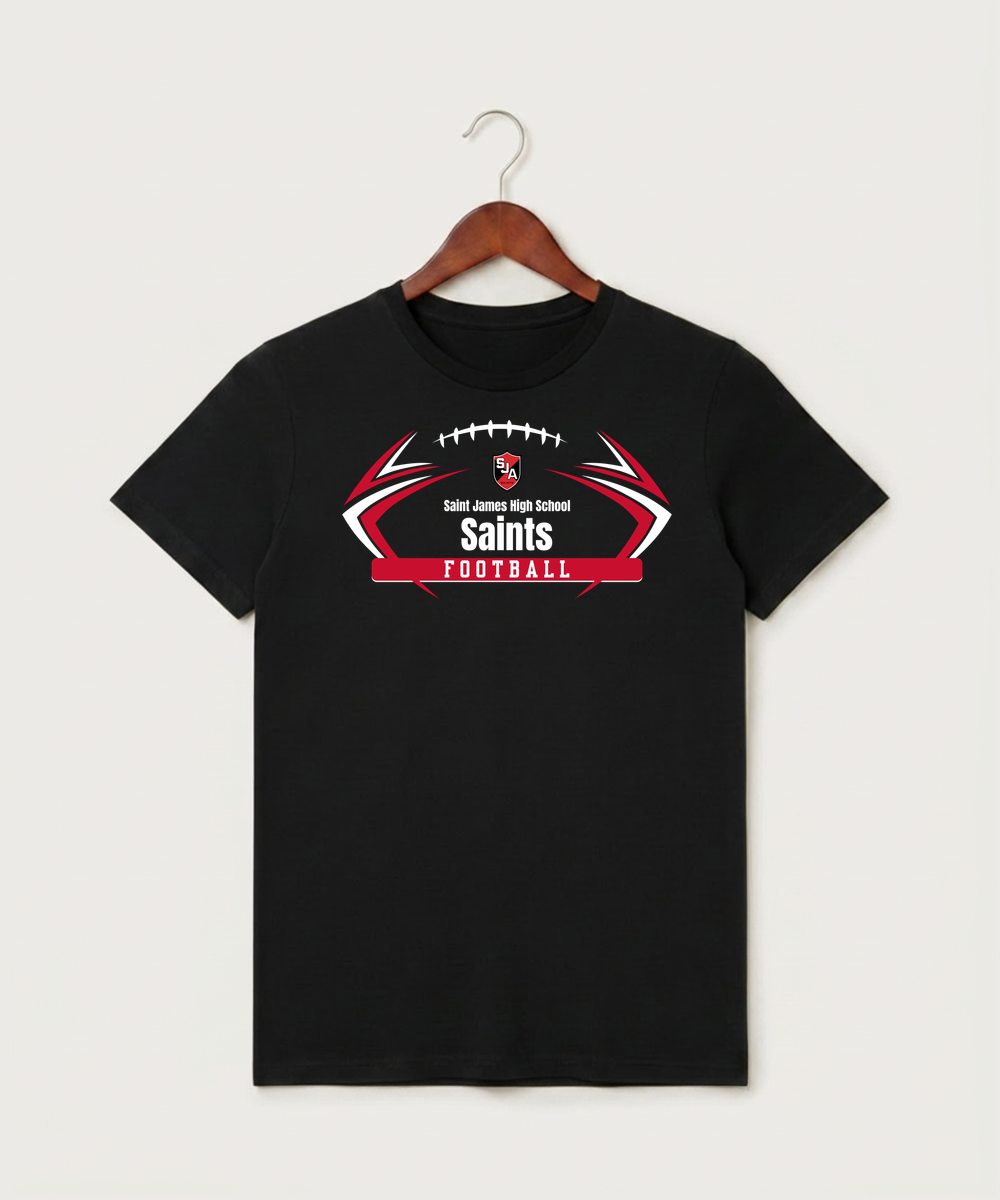 Saint James High School Football (Boys) - Black T-Shirt - Full Front