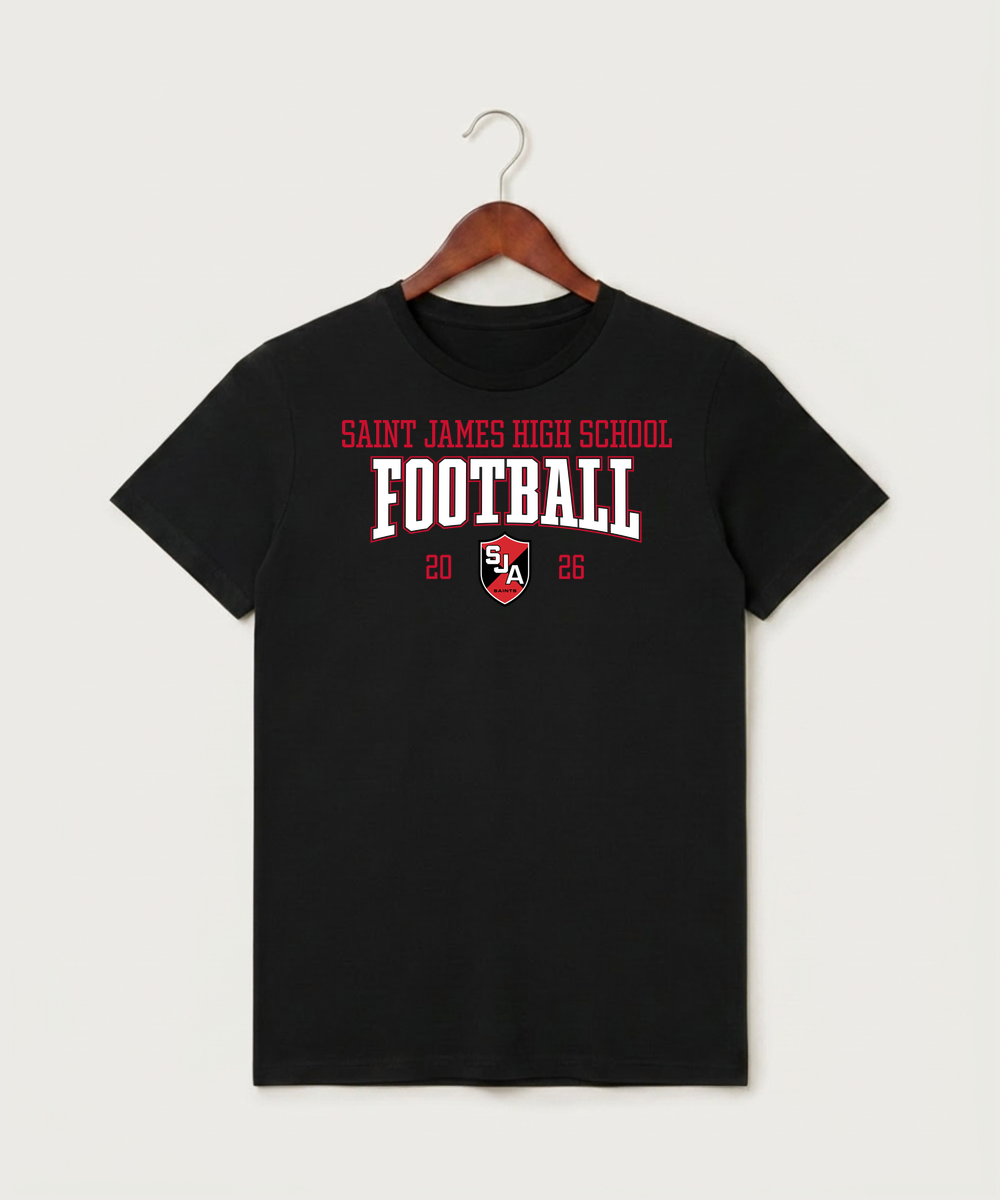 Saint James High School Football (Boys) - Black T-Shirt - Full Front