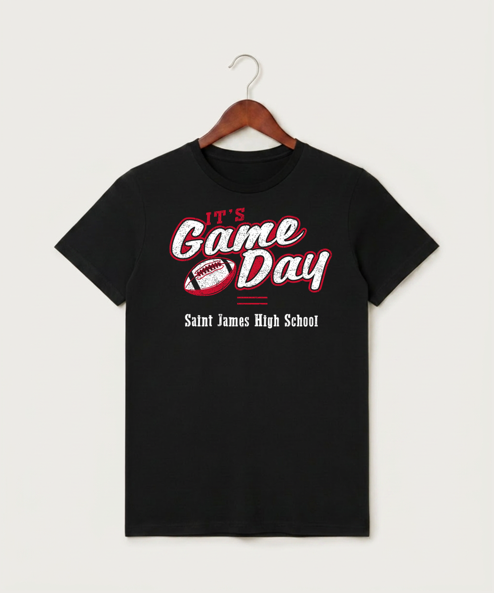 Saint James High School Football (Boys) - Black T-Shirt - Full Front