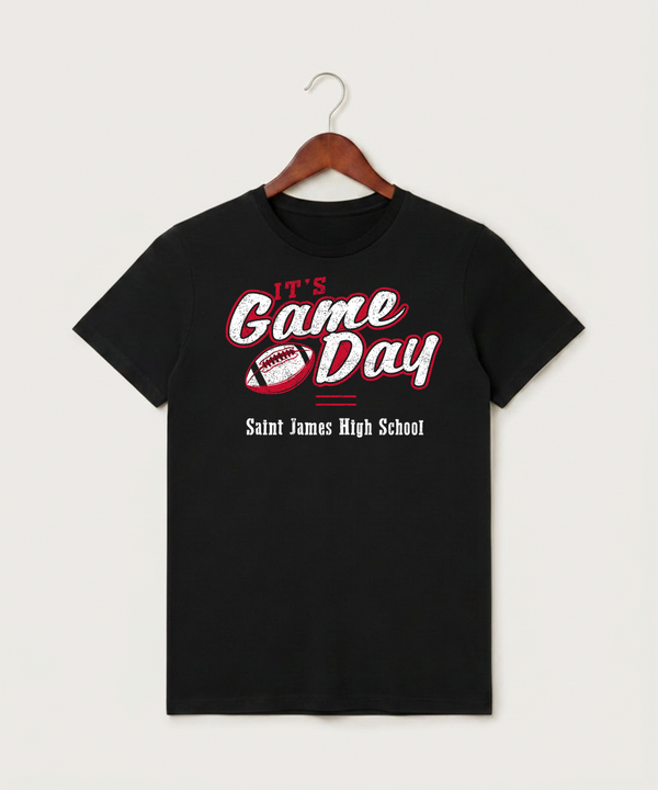 Saint James High School Football (Boys) - Black T-Shirt - Full Front