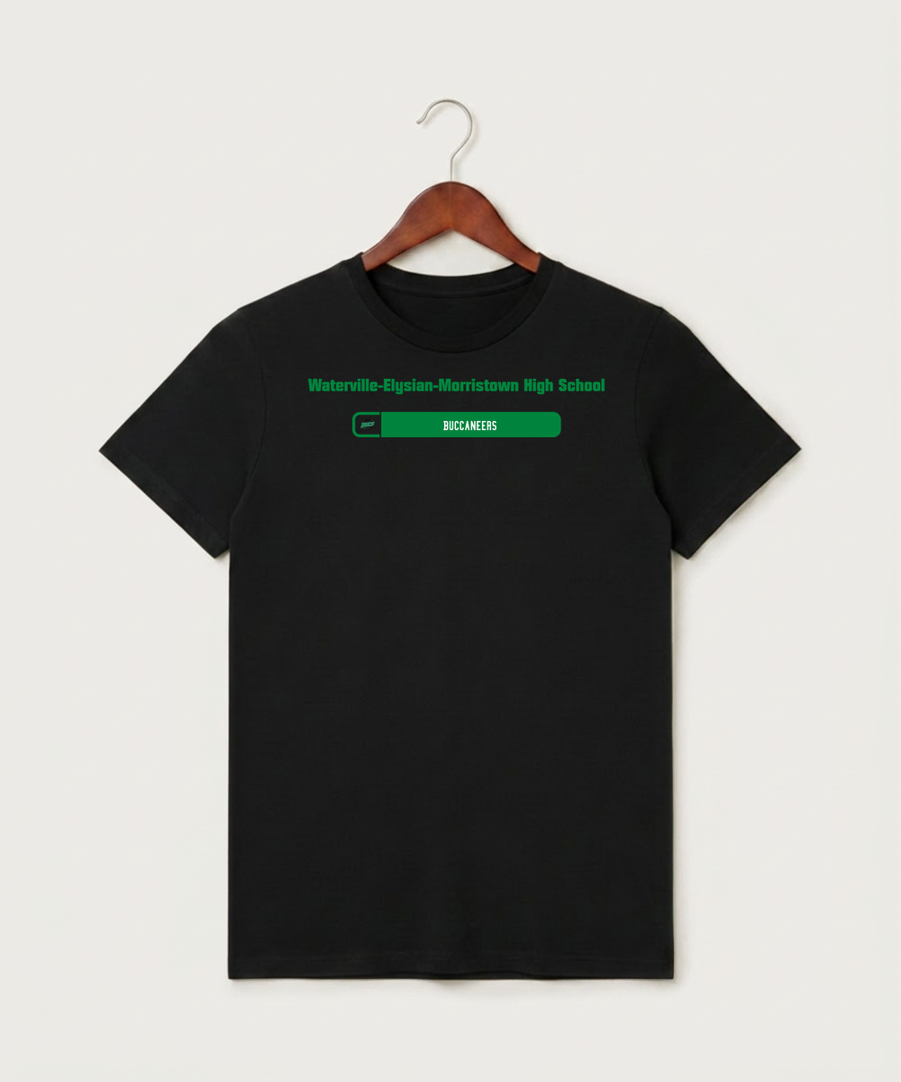 Waterville-Elysian-Morristown High School Football (Boys) - Black T-Shirt - Full Front