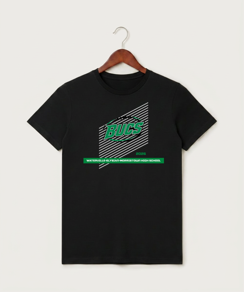 Waterville-Elysian-Morristown High School Football (Boys) - Black T-Shirt - Full Front