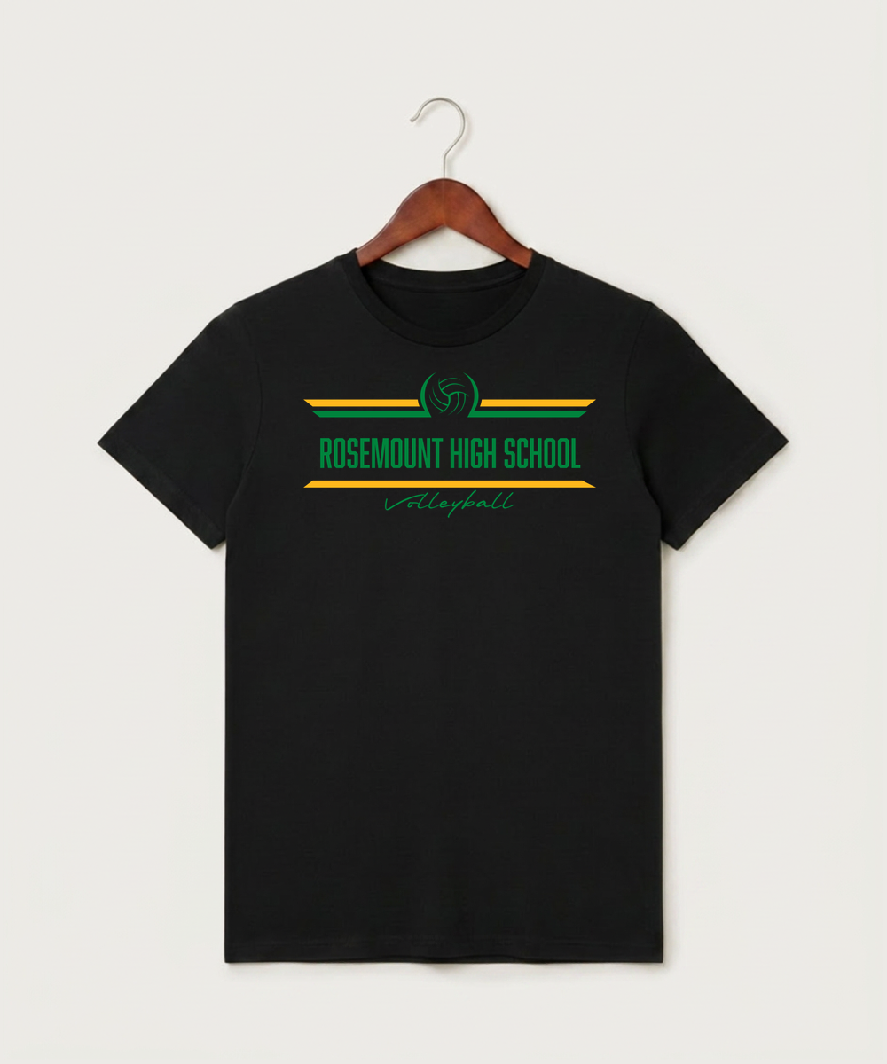 Rosemount High School Volleyball (Girls) - Black T-Shirt - Full Front