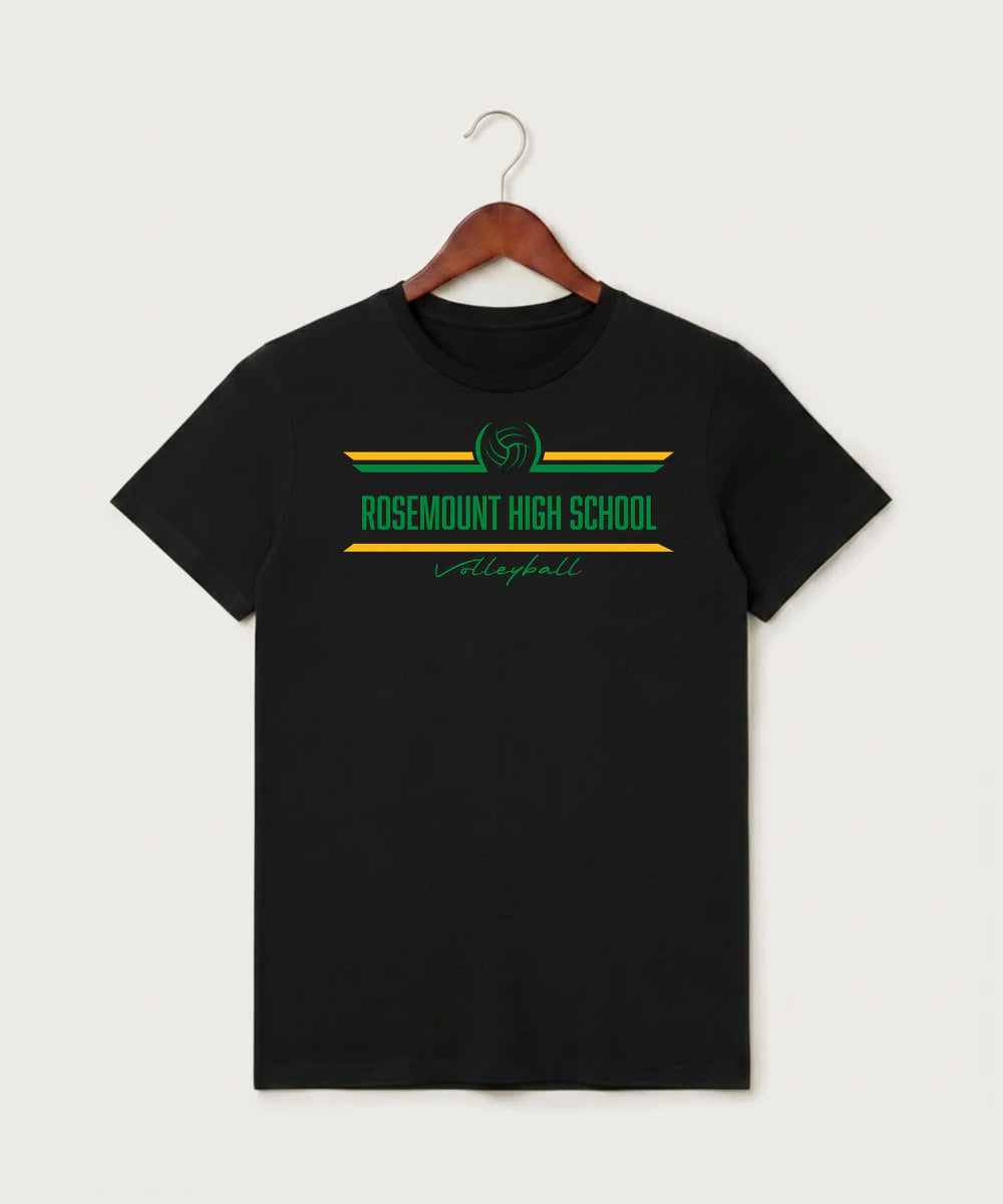 Rosemount High School Volleyball (Girls) - Black T-Shirt - Full Front