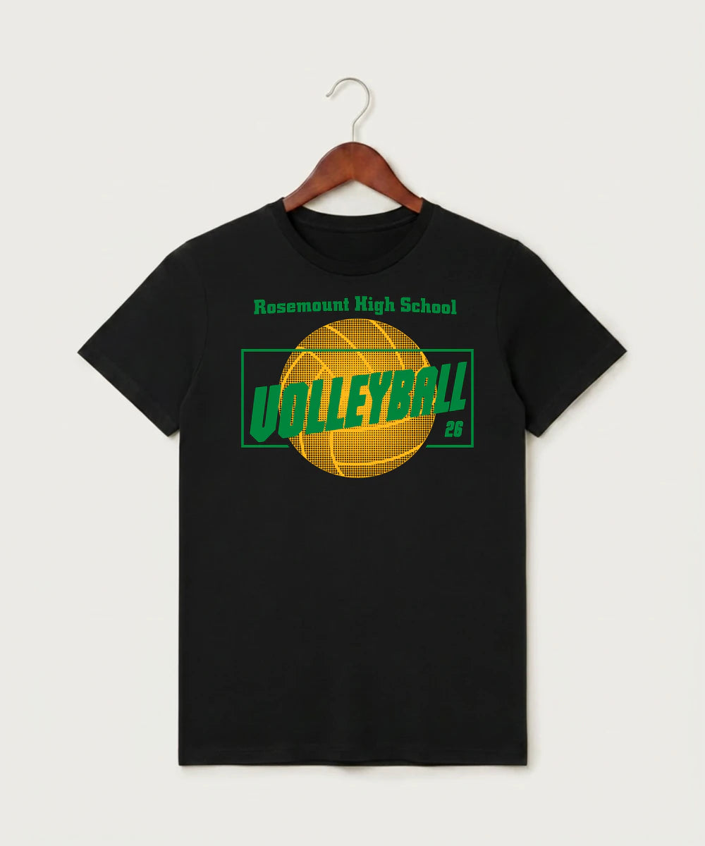 Rosemount High School Volleyball (Girls) - Black T-Shirt - Full Front