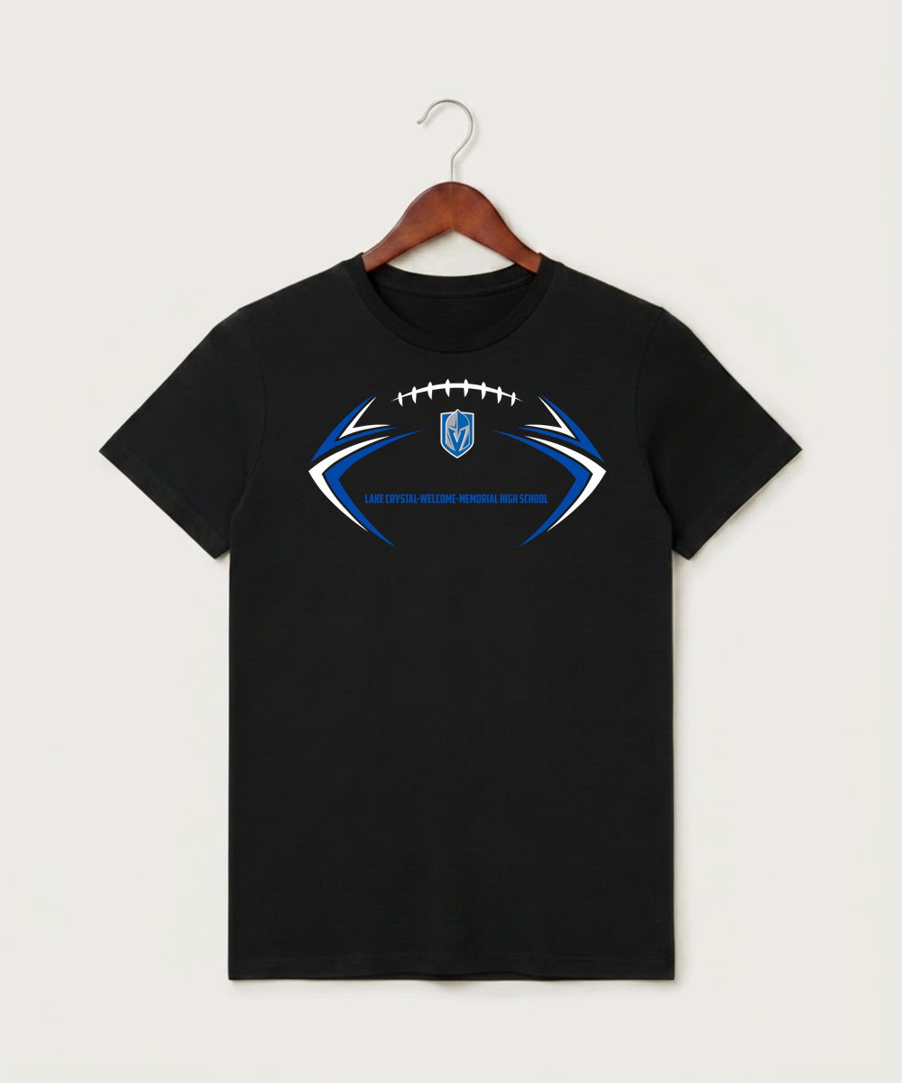 Lake Crystal-Welcome-Memorial High School Football (Boys) - Black T-Shirt - Full Front