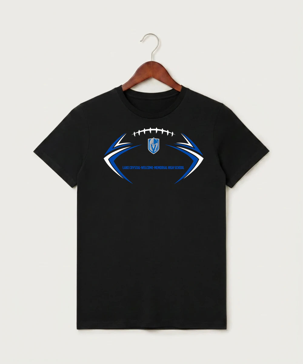 Lake Crystal-Welcome-Memorial High School Football (Boys) - Black T-Shirt - Full Front