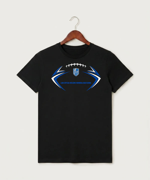 Lake Crystal-Welcome-Memorial High School Football (Boys) - Black T-Shirt - Full Front