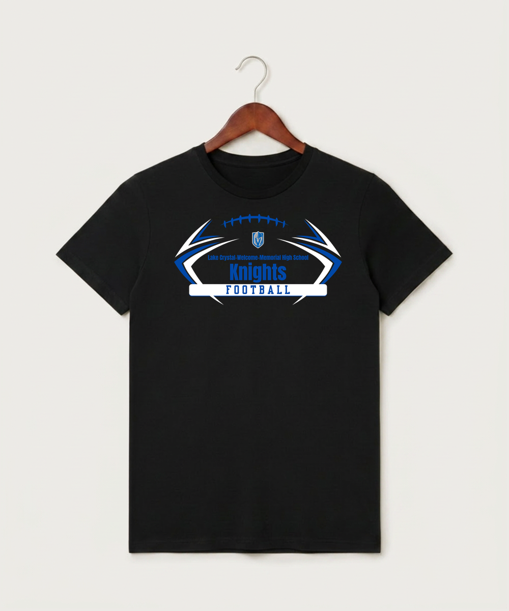 Lake Crystal-Welcome-Memorial High School Football (Boys) - Black T-Shirt - Full Front