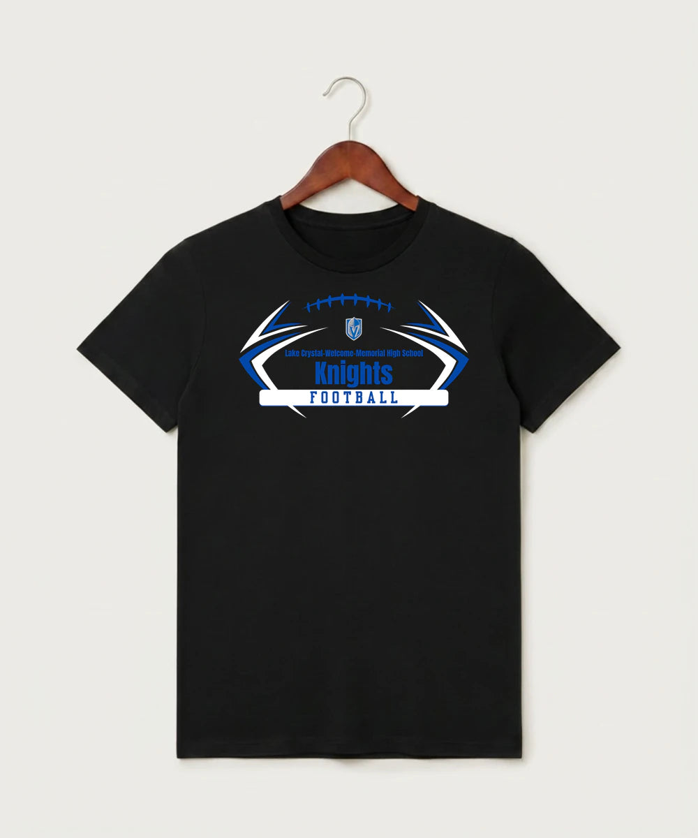 Lake Crystal-Welcome-Memorial High School Football (Boys) - Black T-Shirt - Full Front