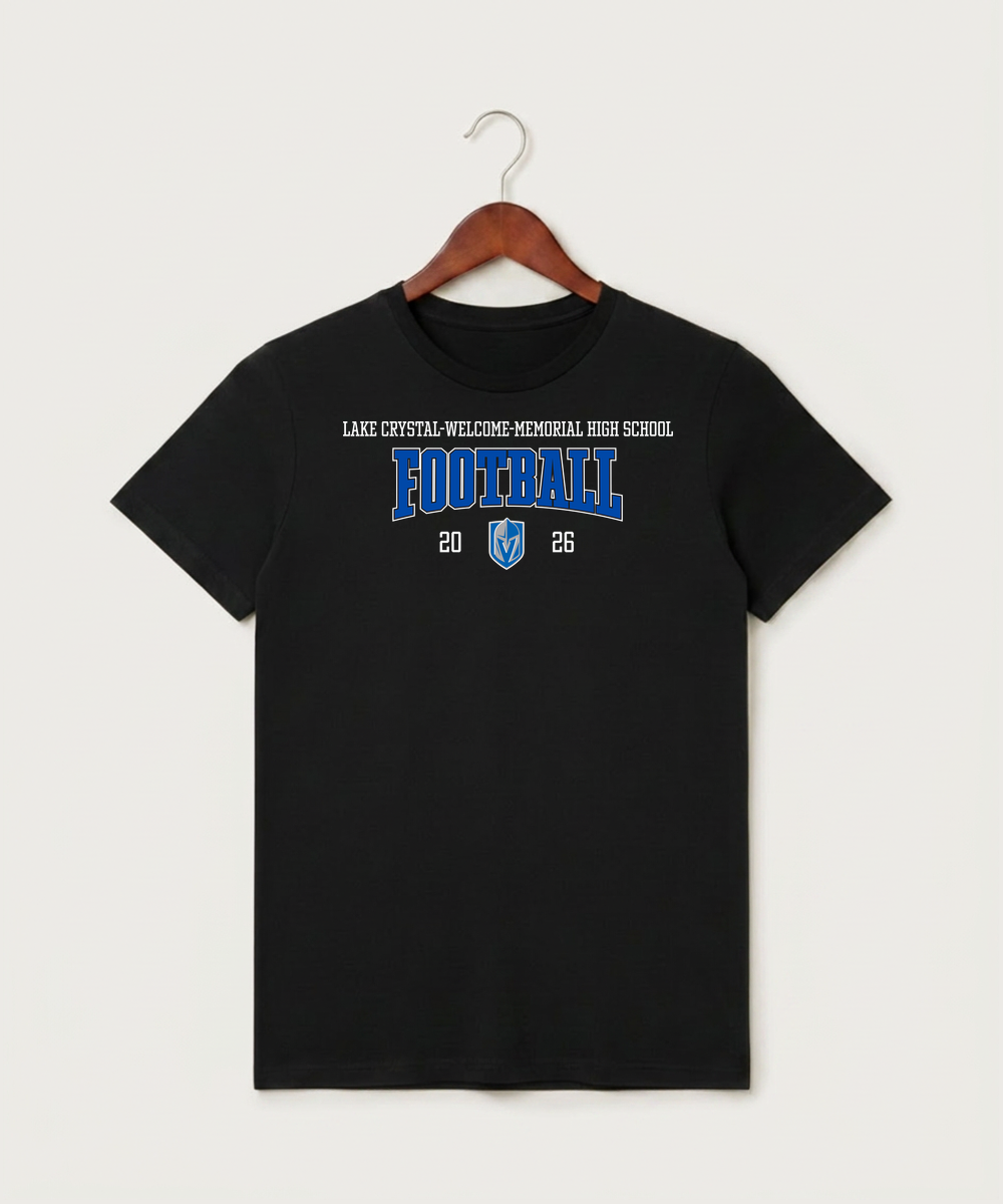 Lake Crystal-Welcome-Memorial High School Football (Boys) - Black T-Shirt - Full Front