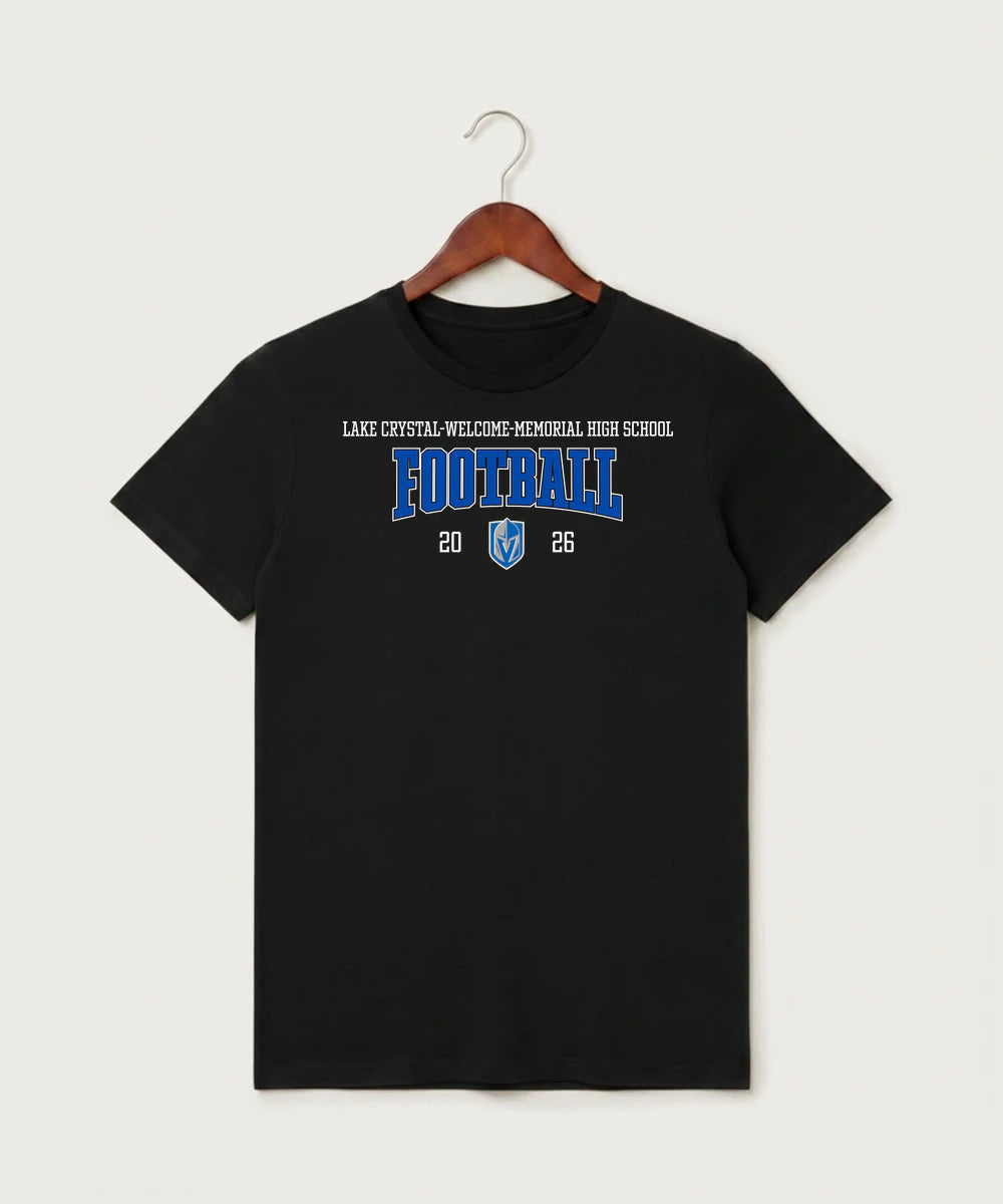 Lake Crystal-Welcome-Memorial High School Football (Boys) - Black T-Shirt - Full Front