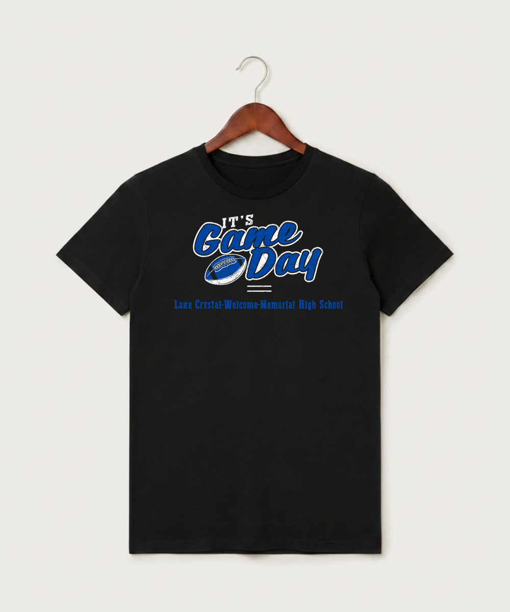 Lake Crystal-Welcome-Memorial High School Football (Boys) - Black T-Shirt - Full Front